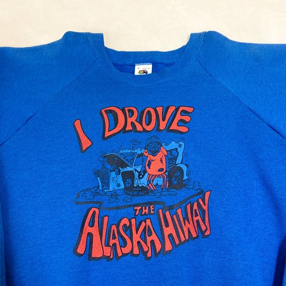 VTG 80's I Drove Alaska Hiway Goofy Blue Crewneck Sweatshirt Sz XL - Picture 2 of 8